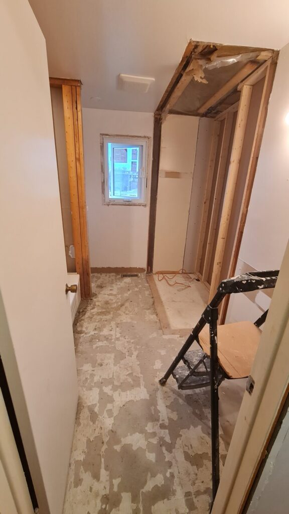 Demolition and rough-in at the start of the bathroom renovation in Ottawa