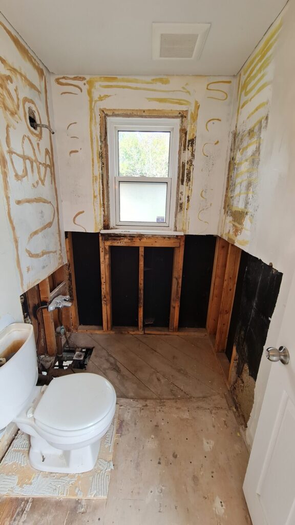 New framing and a built-in niche during the bathroom demolition and rough-in
